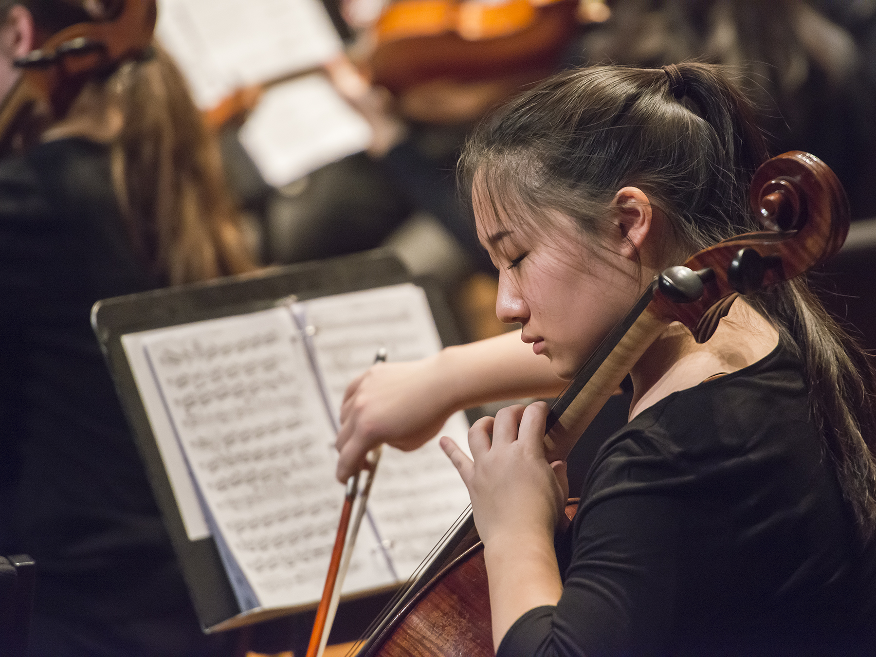 A cellist performs with the Prep Youth Philharmonic Orchestra
