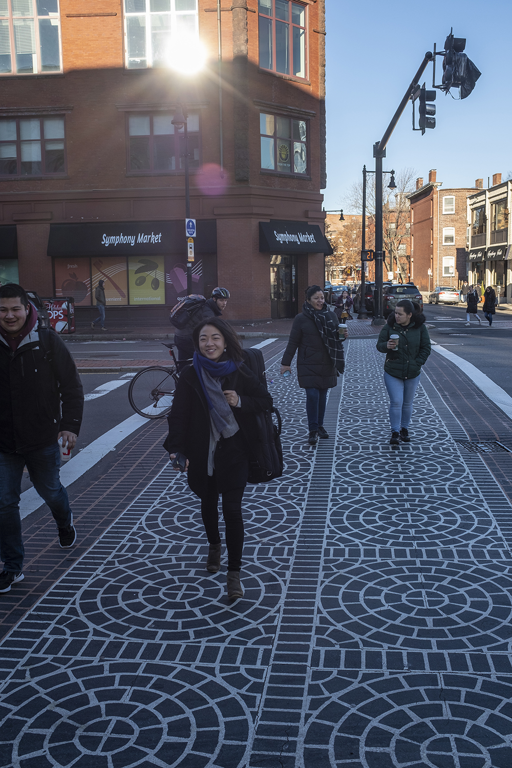 Abigail Hong and other students walking to school on Huntington Ave