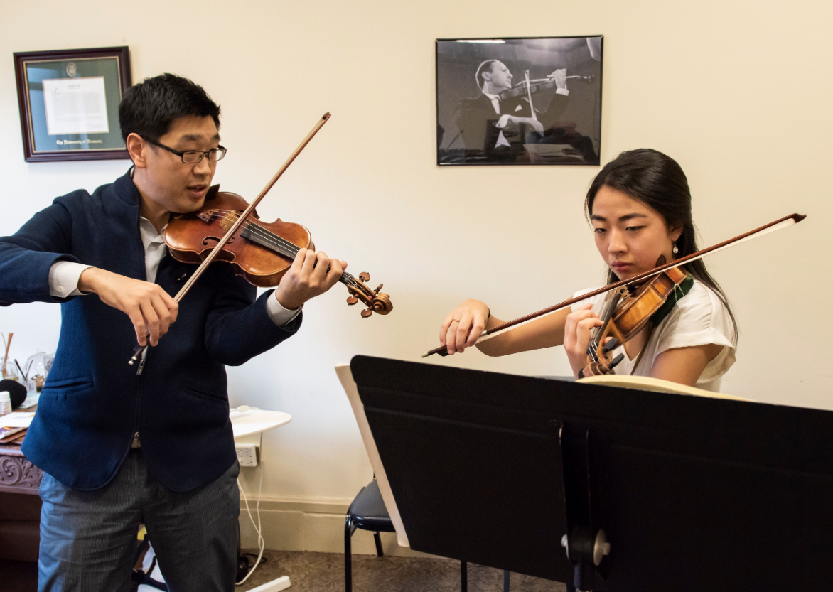 Soovin Kim teaching Abigail Hong in a violin Lesson