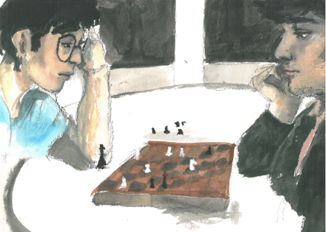 Painting by student Daisy Chesler showing two people playing chess