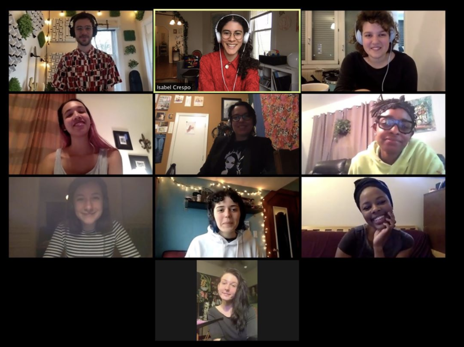 10 artists smile at the camera on a Zoom call