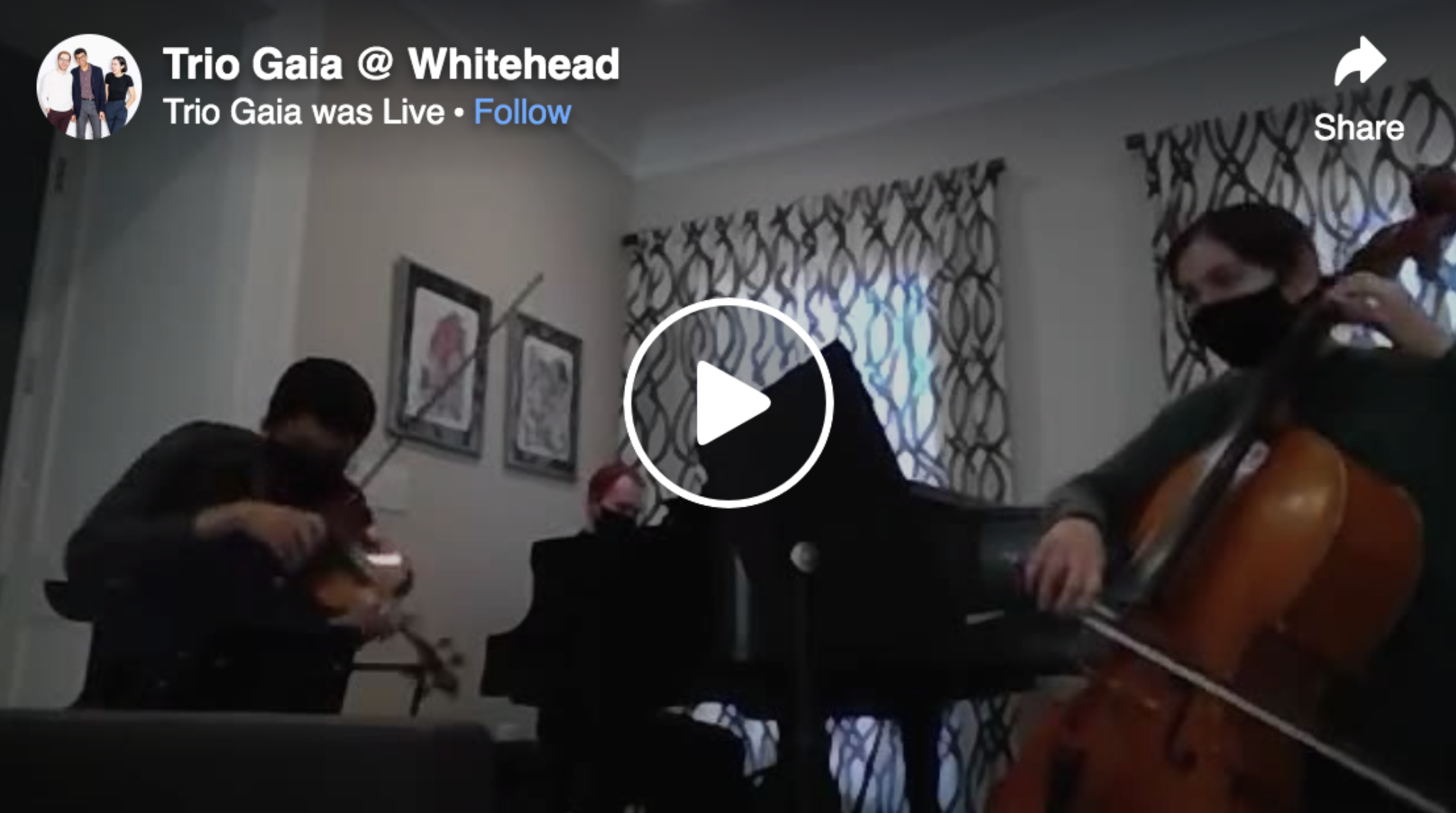 Trio Gaia at Whitehead - video thumbnail for performance by piano trio