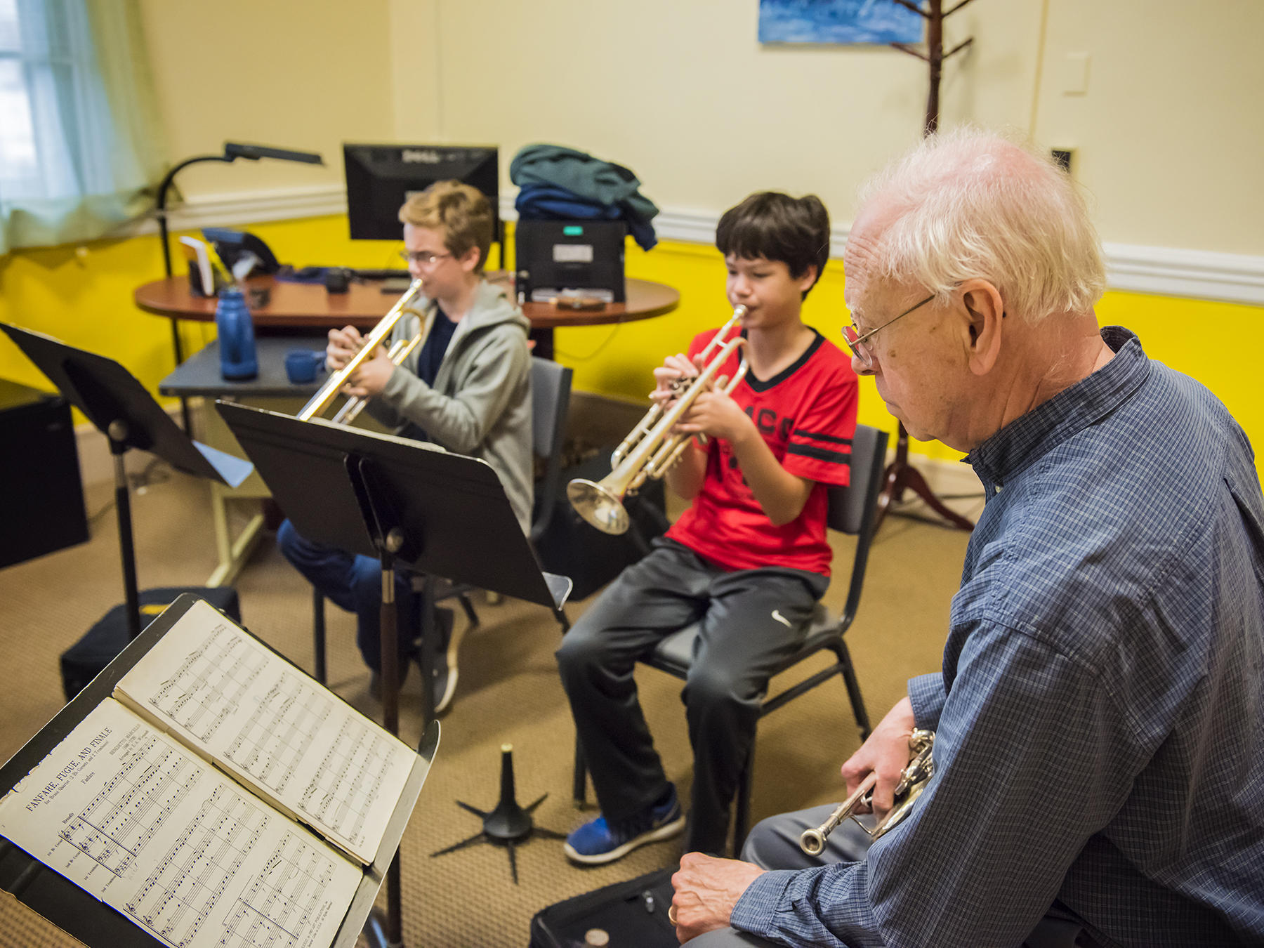 A Prep brass chamber group rehearses