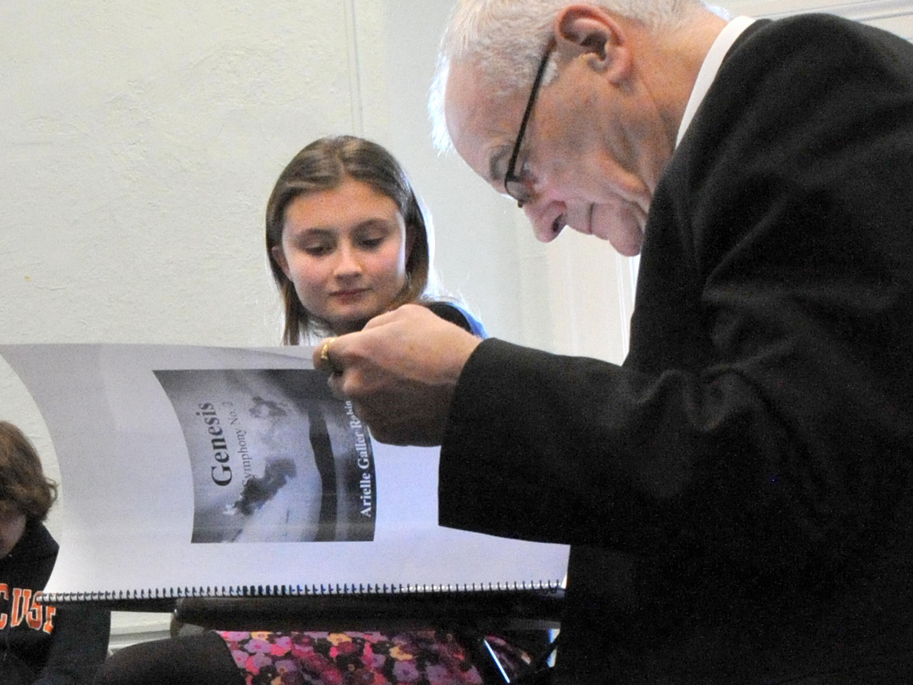 Peter Maxwell Davies looks over a student composition