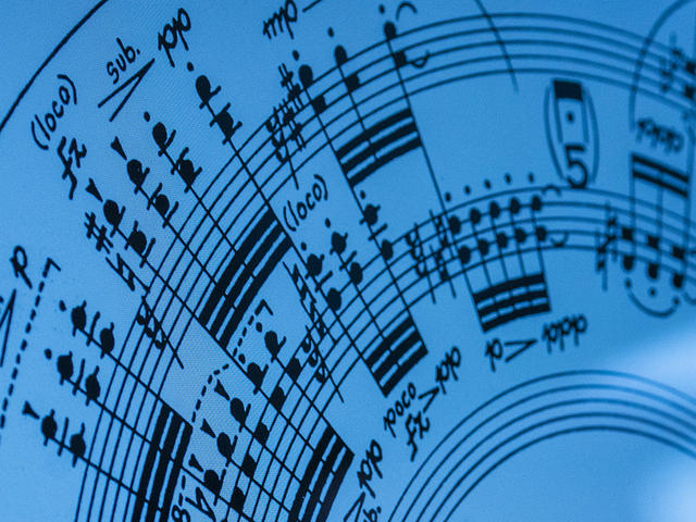 Detail of a music score on a computer screen