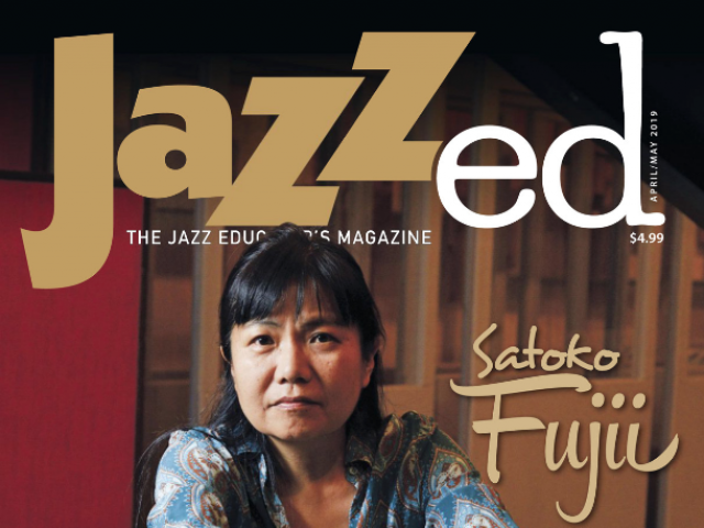 Cover of JAZZed April-May 2019 edition with portrait of alumna Satoko Fujii