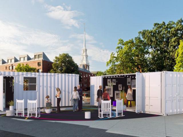 Artist rendering of Concert for One, which shows shipping containers where musicians can perform and people can listen