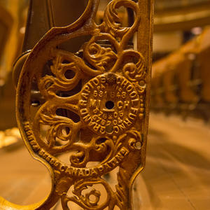 Detail of a seat in NEC's Jordan Hall