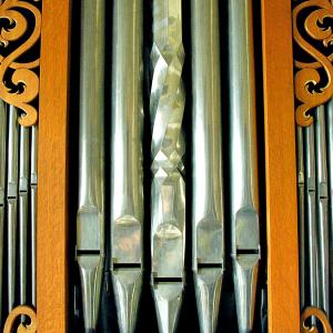 Detail of organ pipes in NEC's Carr Organ Room