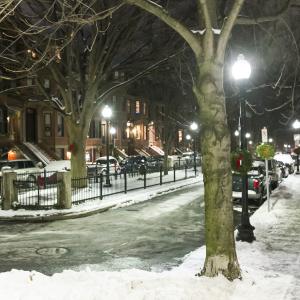 A scenic view of Boston's South End in winter