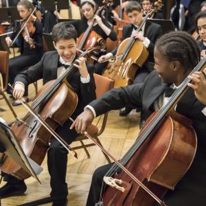 Prep Youth Symphony Cellists laughing