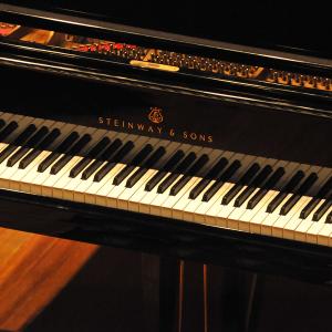 Closeup of a Steinway piano.