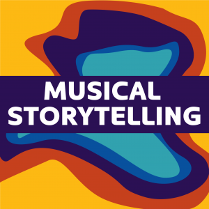 Musical Storytelling text with bright graphic background