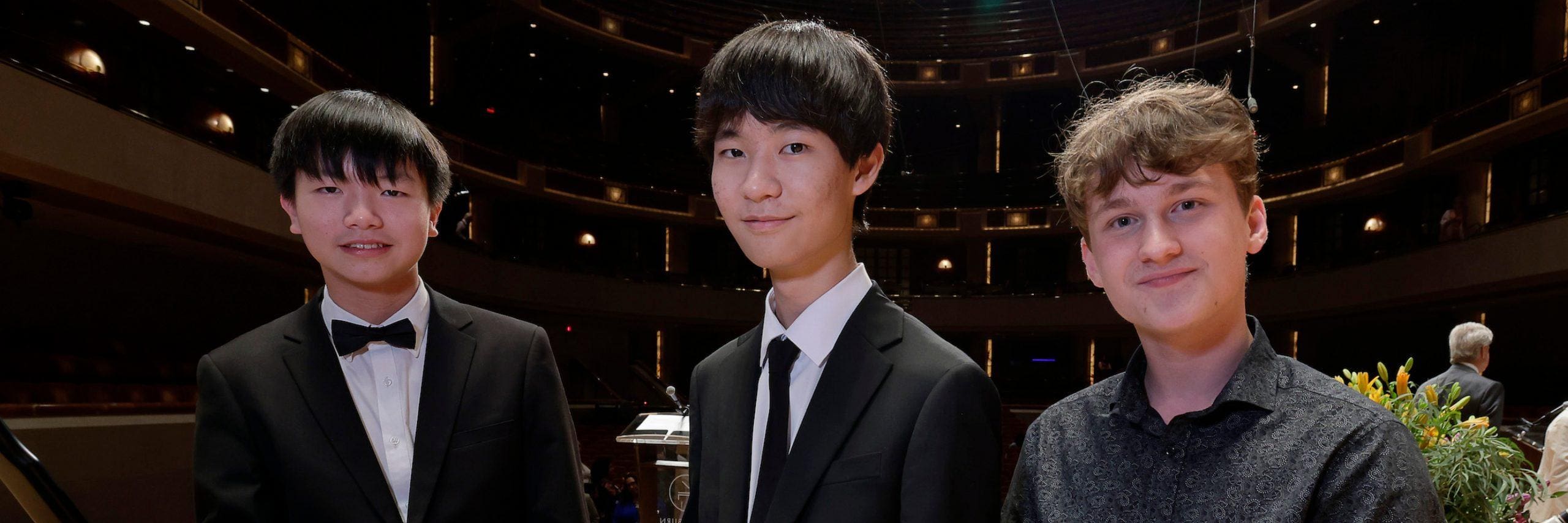 NEC Prep student Seokyoung Hong (center) with fellow finalists Yifan Wu (left) and Jan Schulmeister (right).