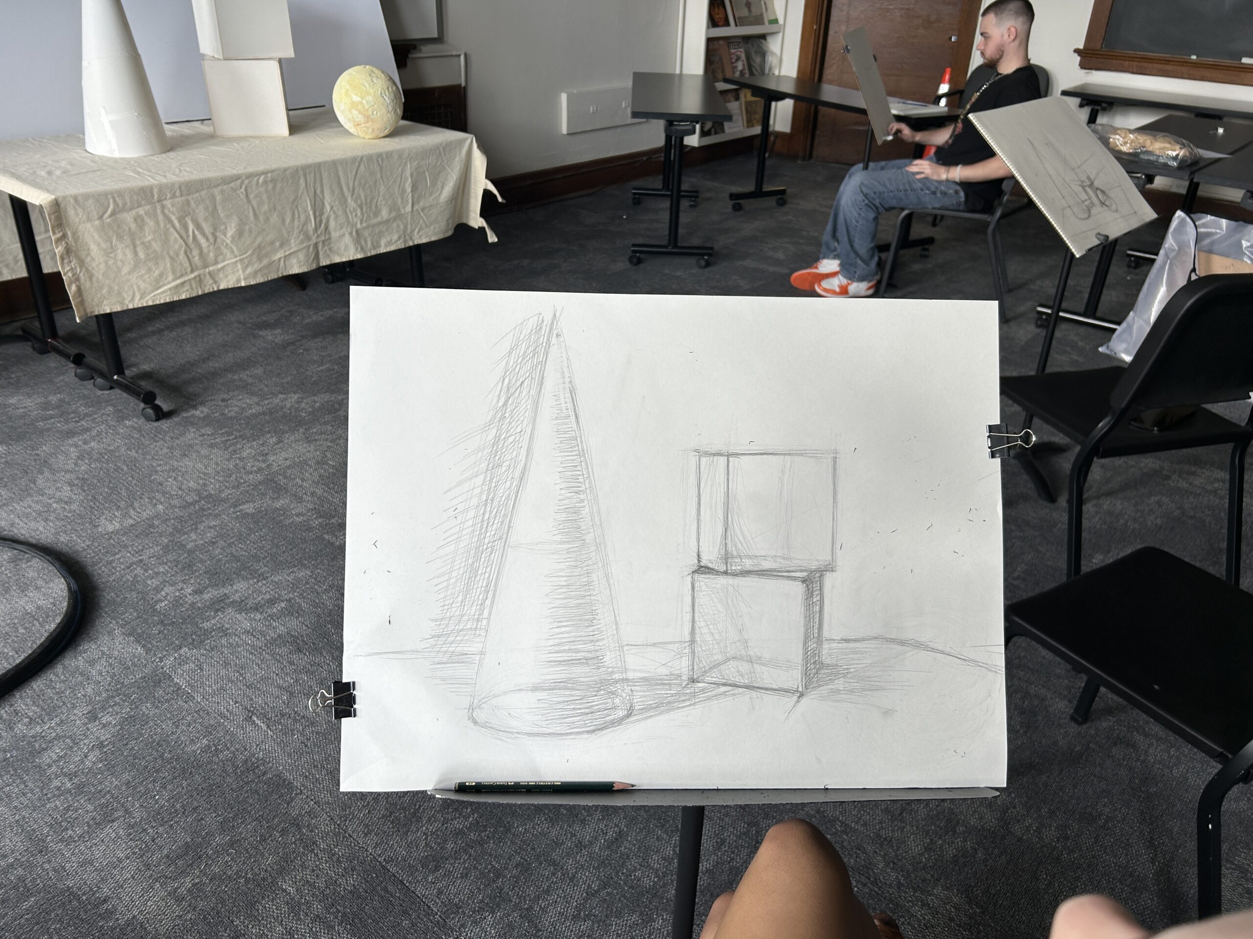 Drawing of cubes and a cone