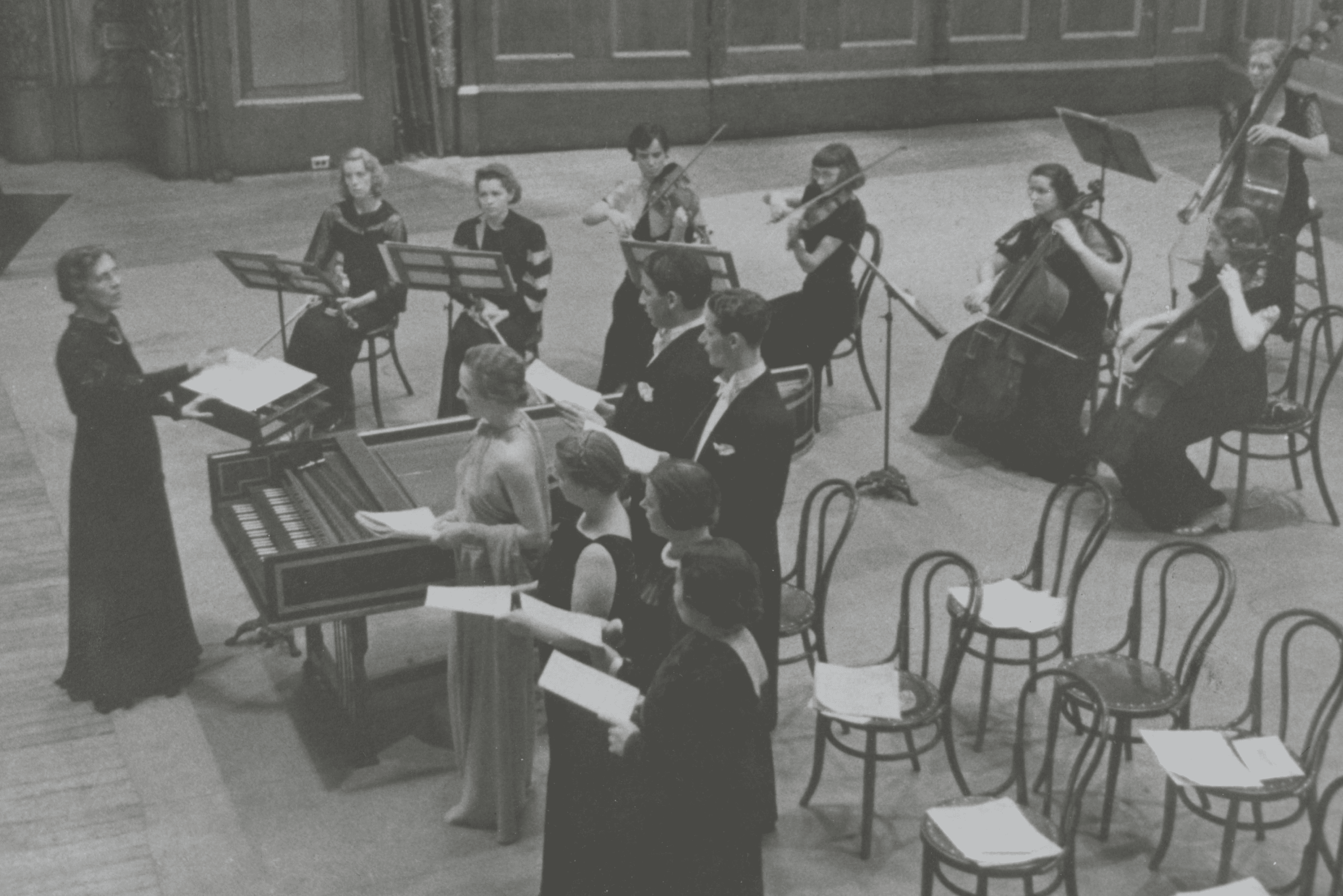 French composer, conductor Nadia Boulanger led a group of NEC students, Jordan Hall, 1938.