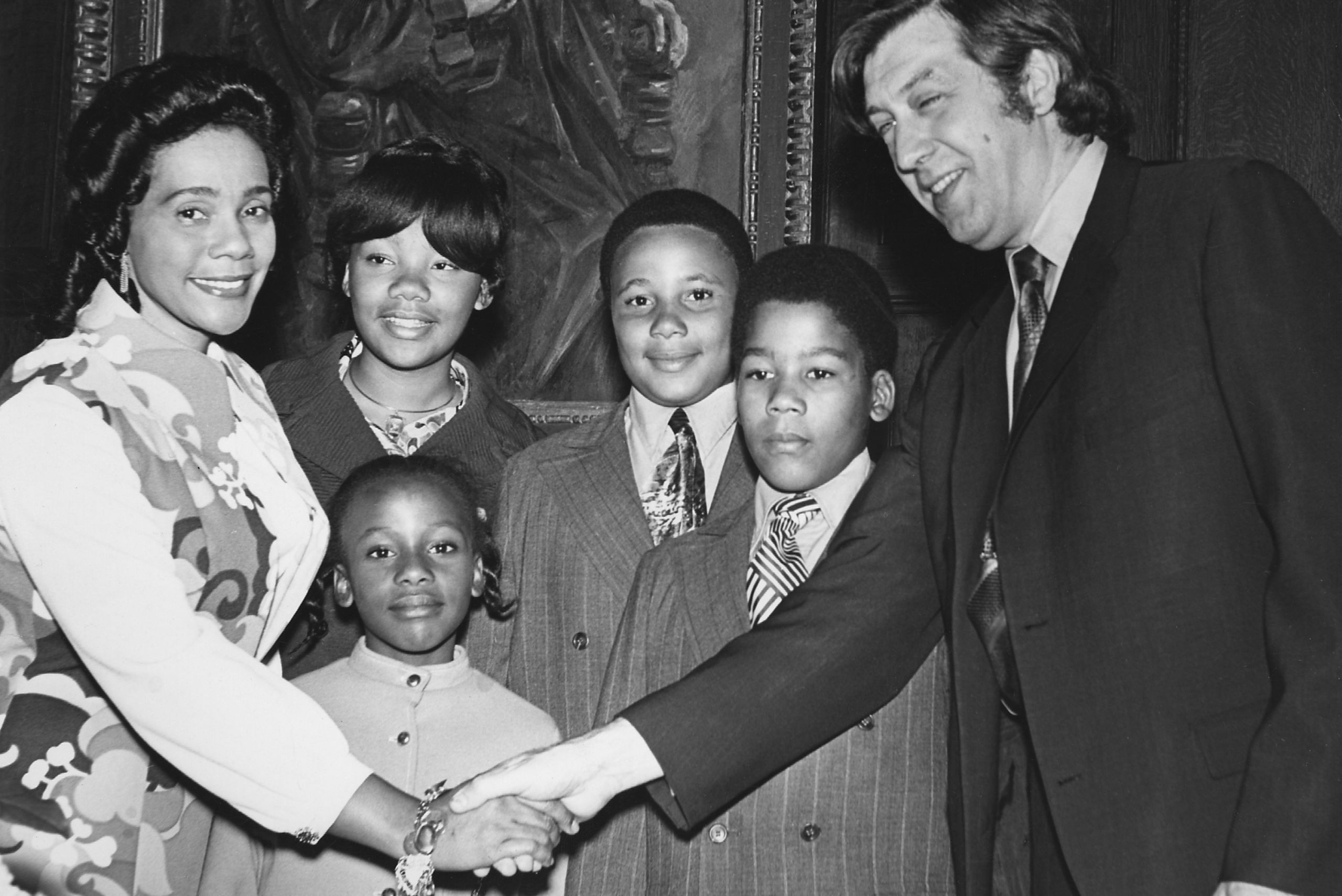 Coretta Scott King ’54 and family, pictured with NEC President Gunther Schuller, received an honorary degree, 1971.