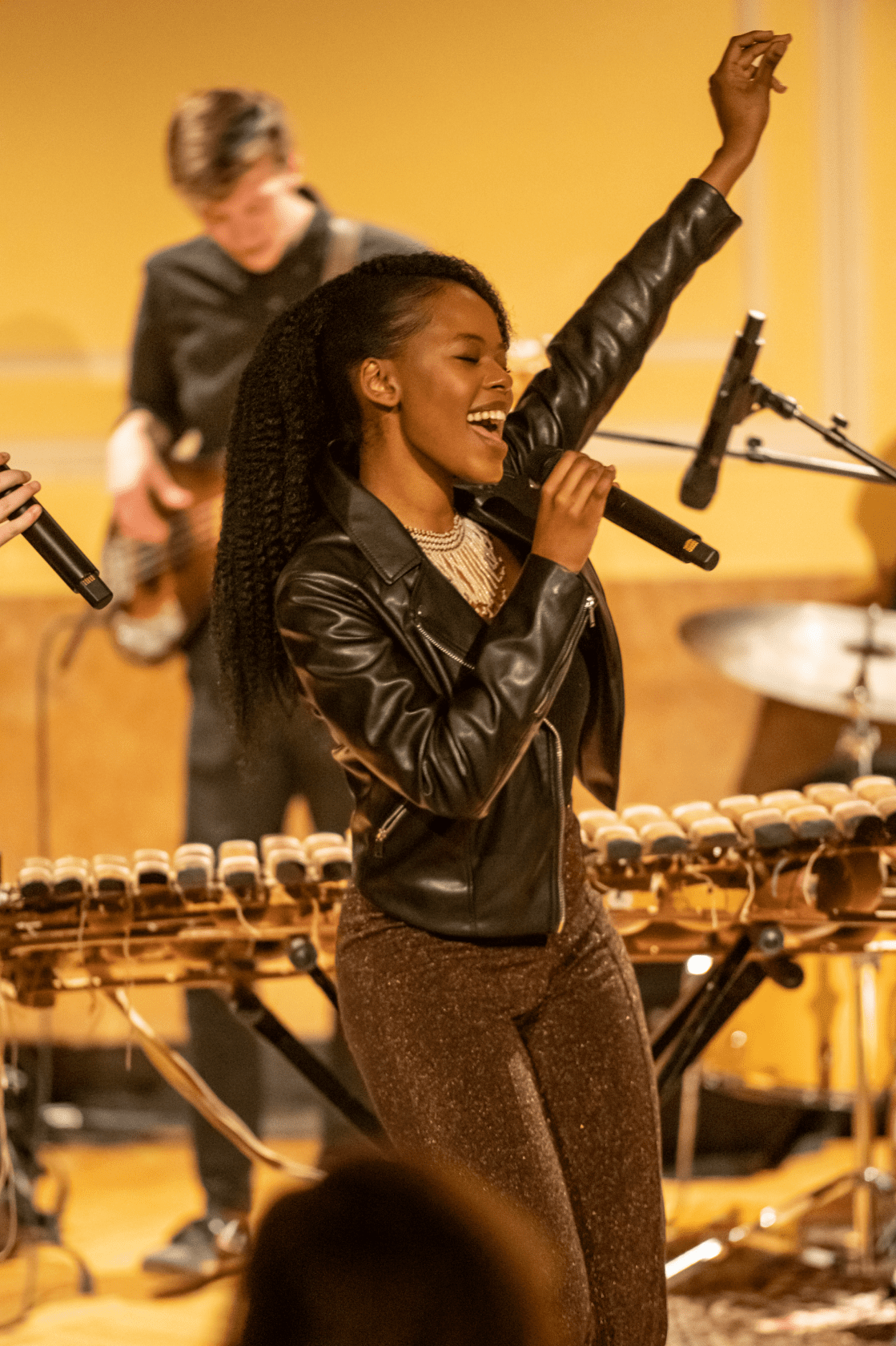 Female vocalist performs in Brown Hall 