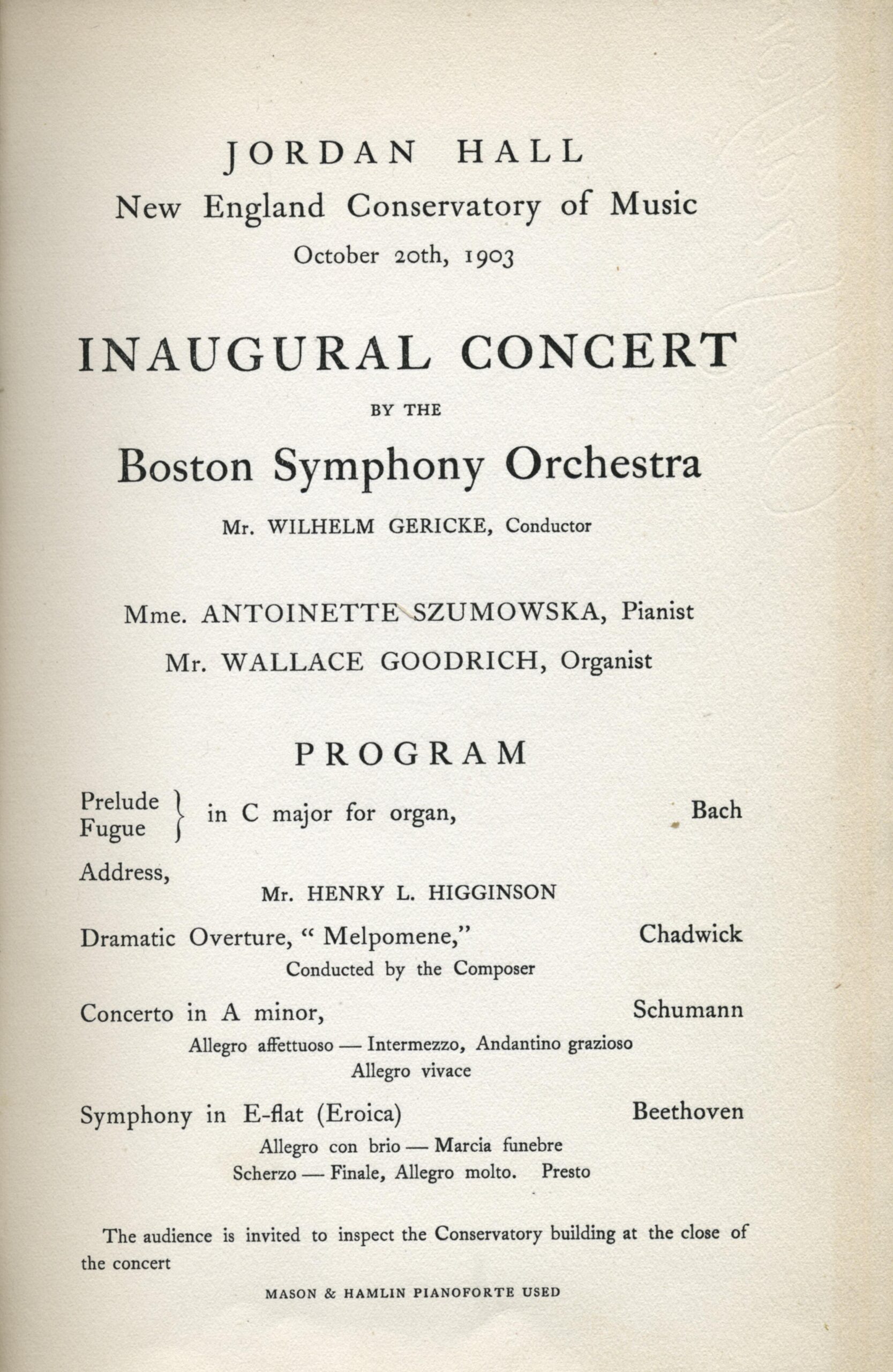 Inaugural Concert program