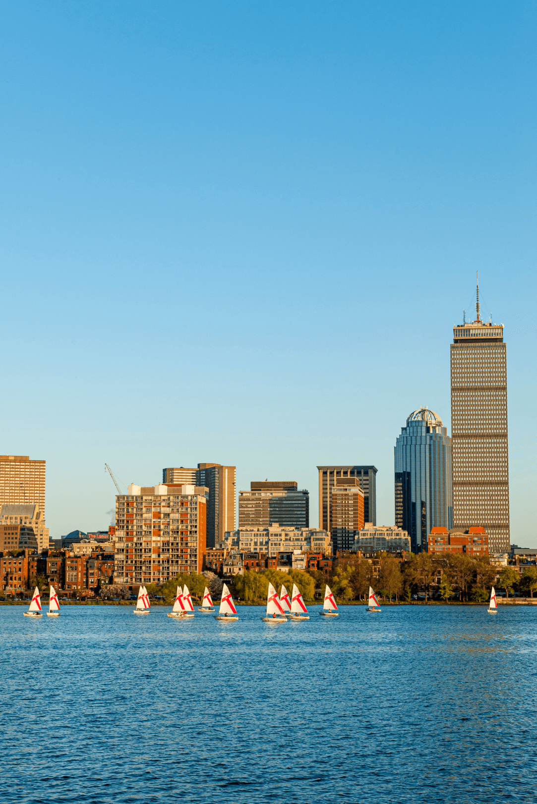 Boston scene with Prudential building and sail boats