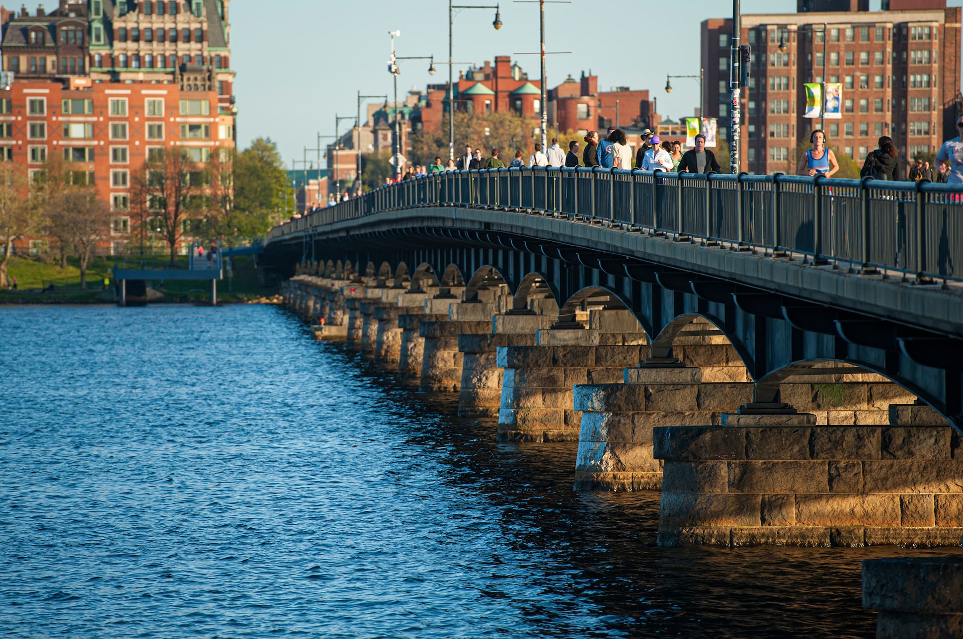 View of the Massachusetts Avenue bridge crossing the Charles River.