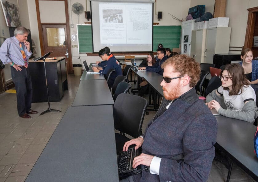 Professor James Klein prepares to teach a course on Europe in the 20th Century.