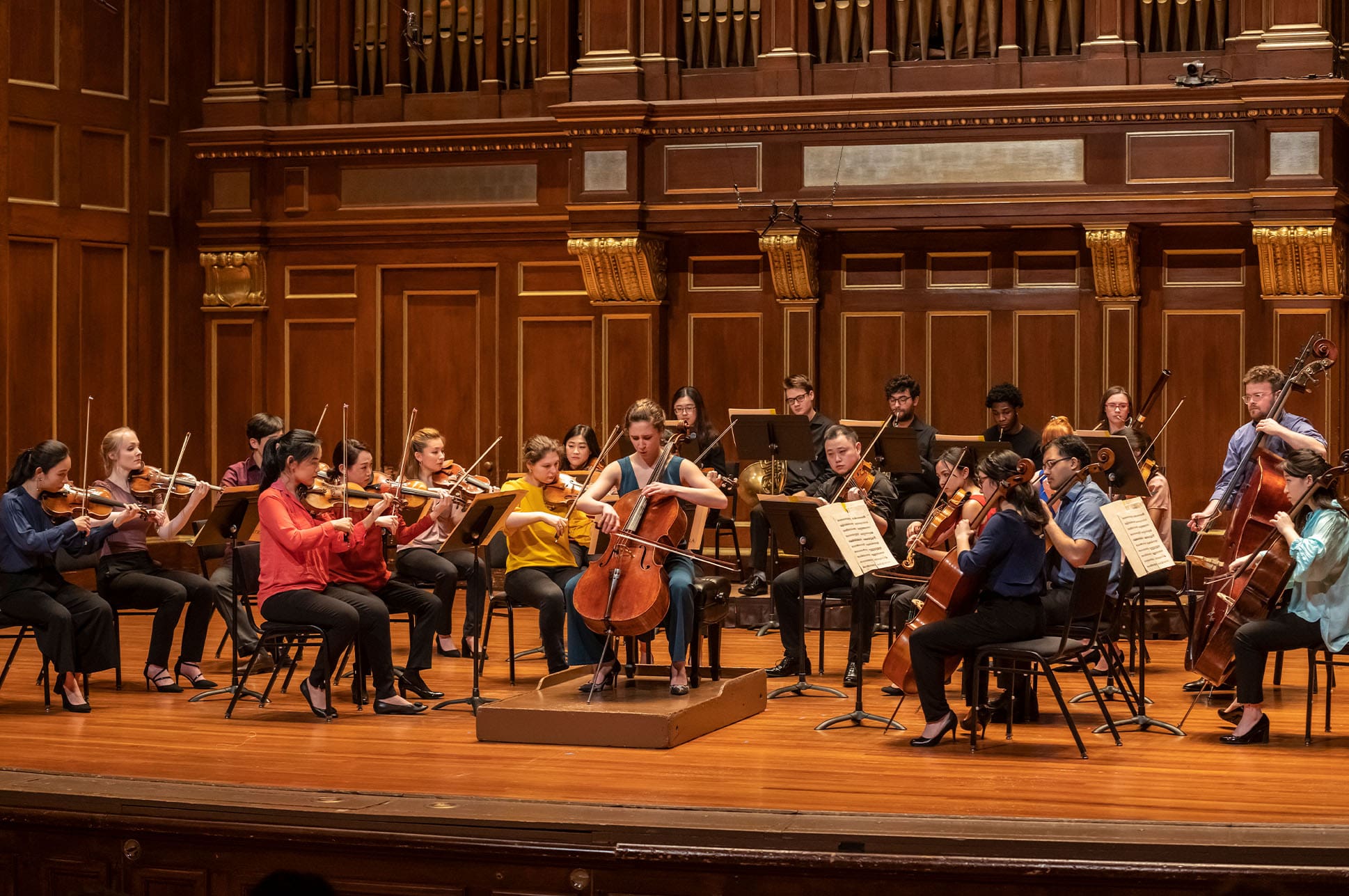 NEC's Chamber Orchestra performing on the Jordan Hall stage.