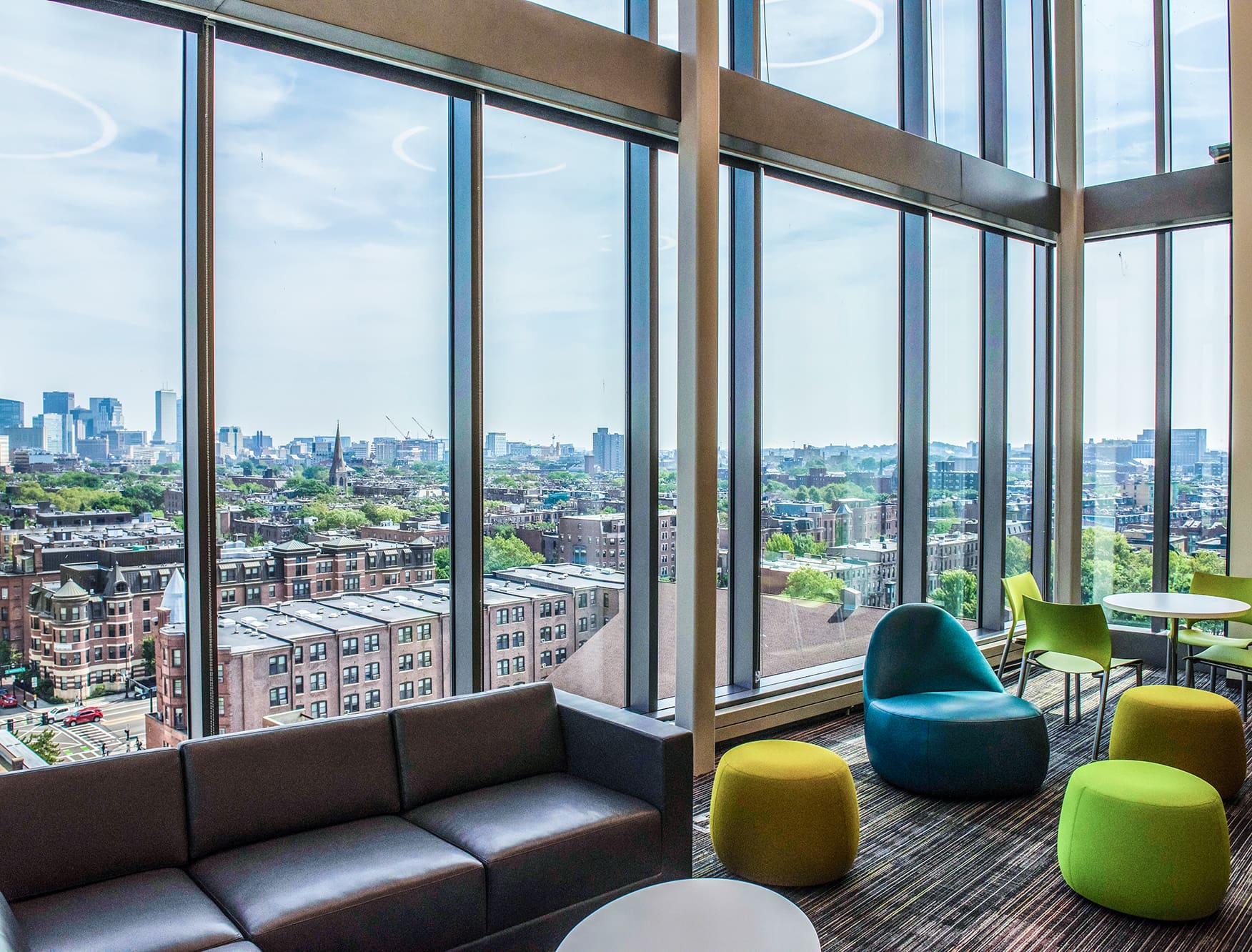 NEC's 10th Floor lounge, which offers panoramic views of Boston's Back Bay and South End neighborhoods.