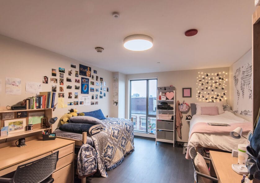 A double residency room in NEC's Residence Hall.