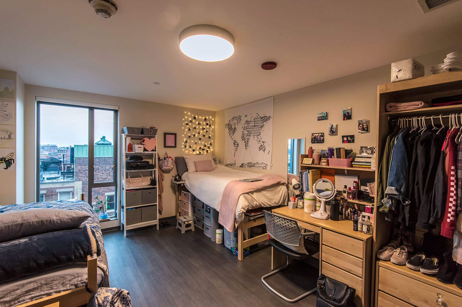 A well-decorated double room in the residence hall.