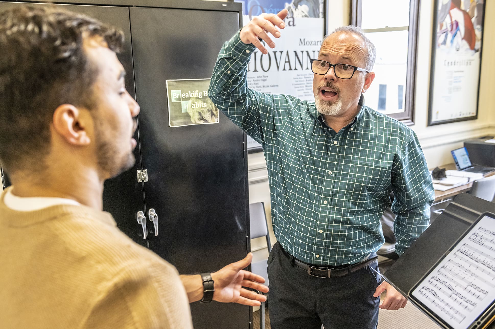 Voice department chair Bradley Williams works with a student in his studio.