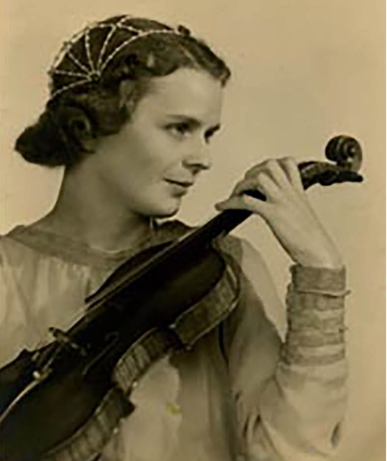 Photo of the founder of NEC's Preparatory School, Frances Lanier, holding her violin