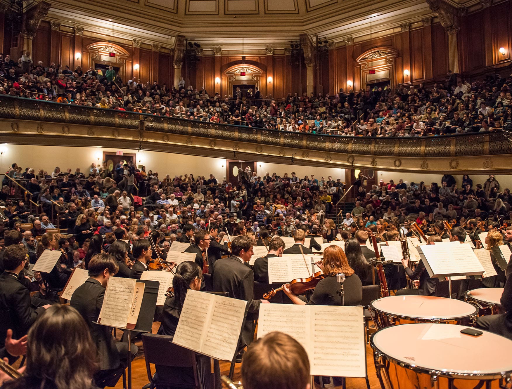 Orchestra performing in Jordan Hall.