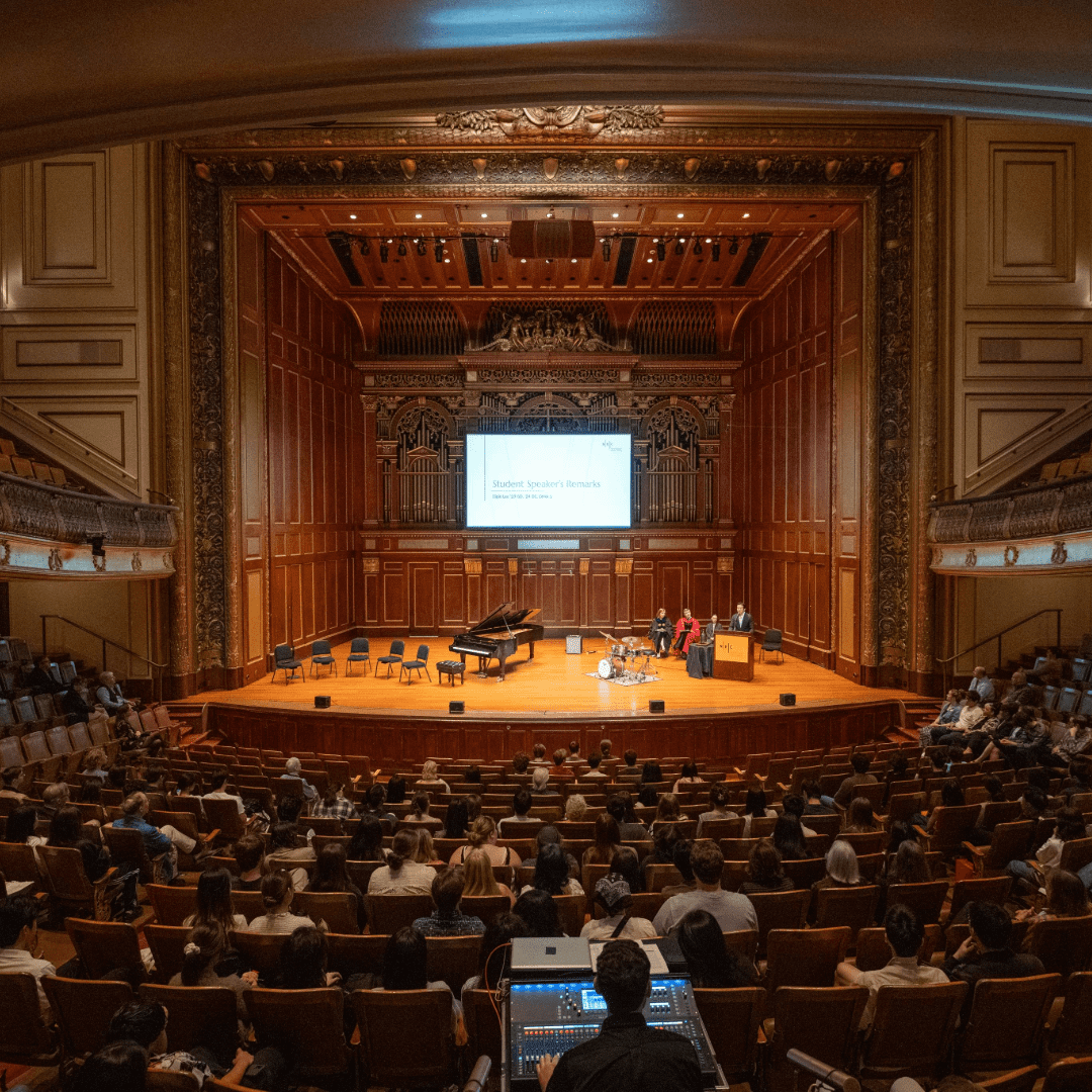 Photo of Jordan Hall stage for Convocation