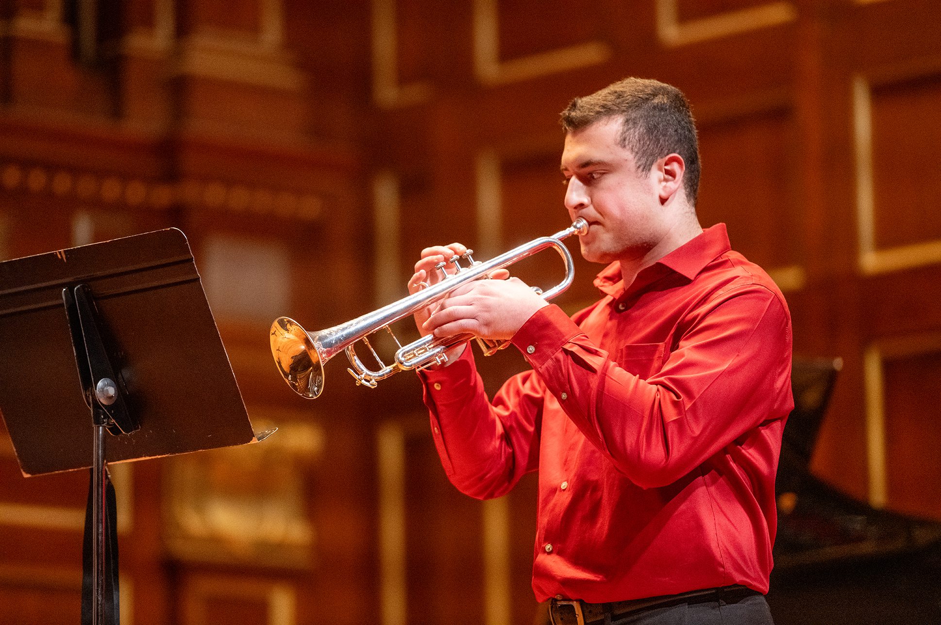 Student playing a trumpet.