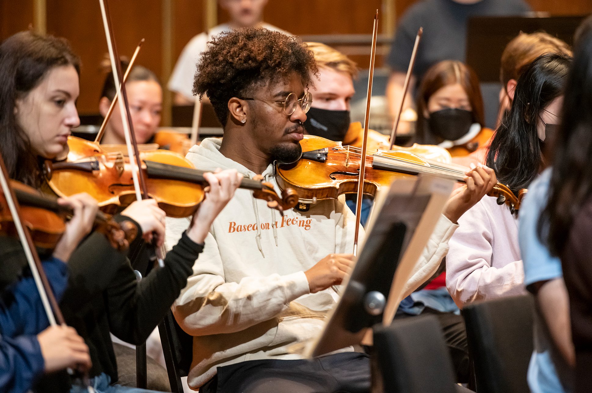 Students rehearsing with the NEC Philharmonia.