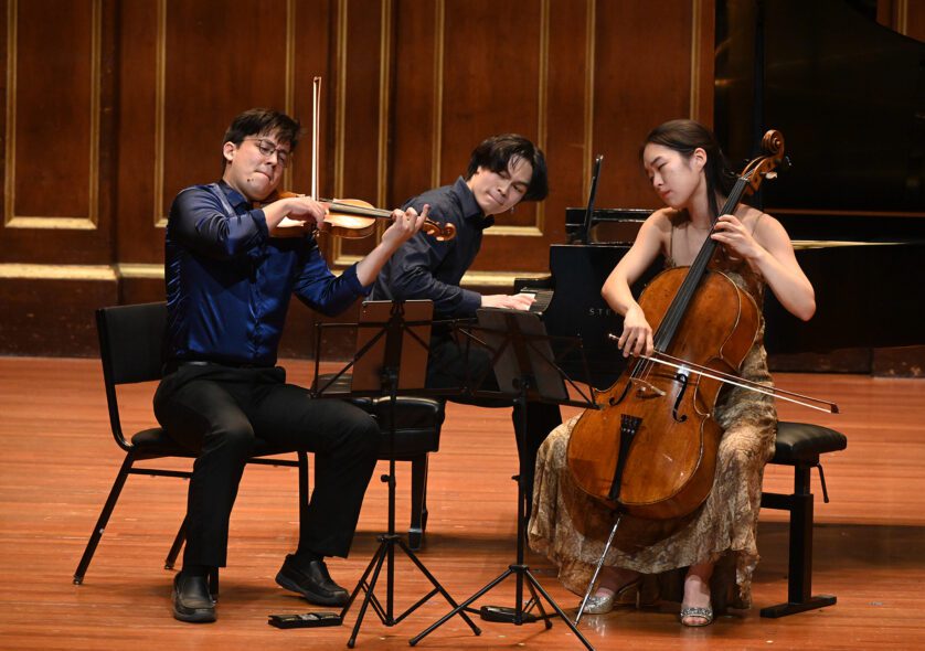 A stunning performance from NEC's Trio in Residence, Trio Eris — comprising violinist K.J. McDonald ’25 GD, cellist Annie Hyung ’25 MM, and pianist Andrew Chen ’24 MM.