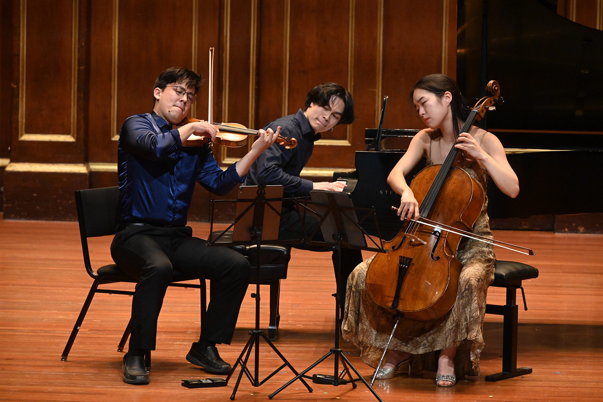 A stunning performance from NEC's Trio in Residence, Trio Eris — comprising violinist K.J. McDonald ’25 GD, cellist Annie Hyung ’25 MM, and pianist Andrew Chen ’24 MM.