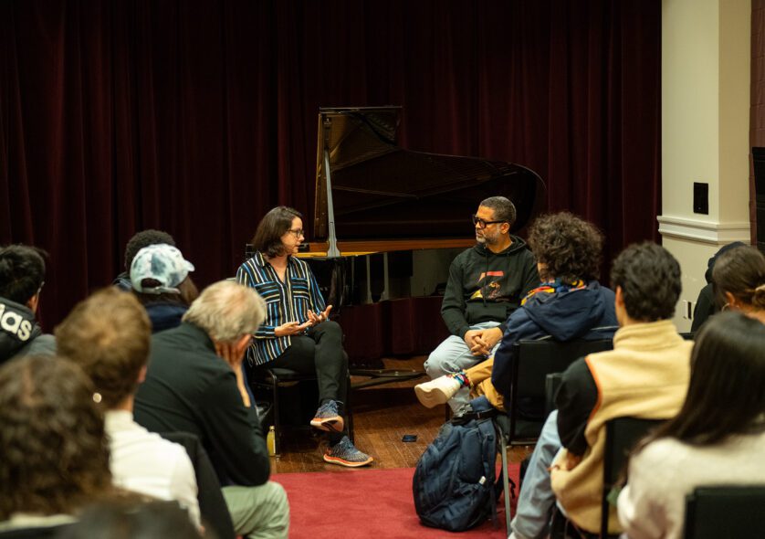 NEC Jazz Studies faculty member Jason Moran discussing how to navigate the modern music industry with acclaimed pianist Kris Davis.