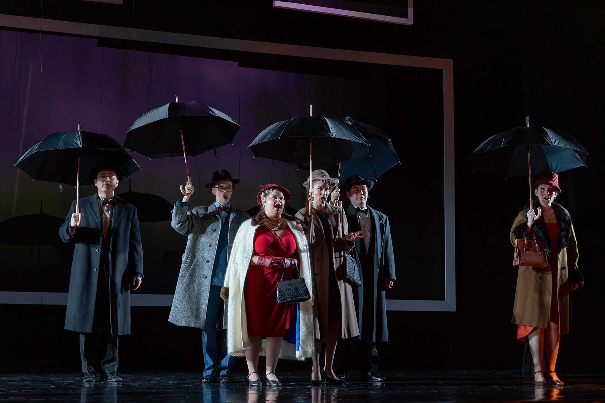 NEC opera students performing John Musto's "Later the Same Evening," a chamber opera inspired by the works of Edward Hopper.