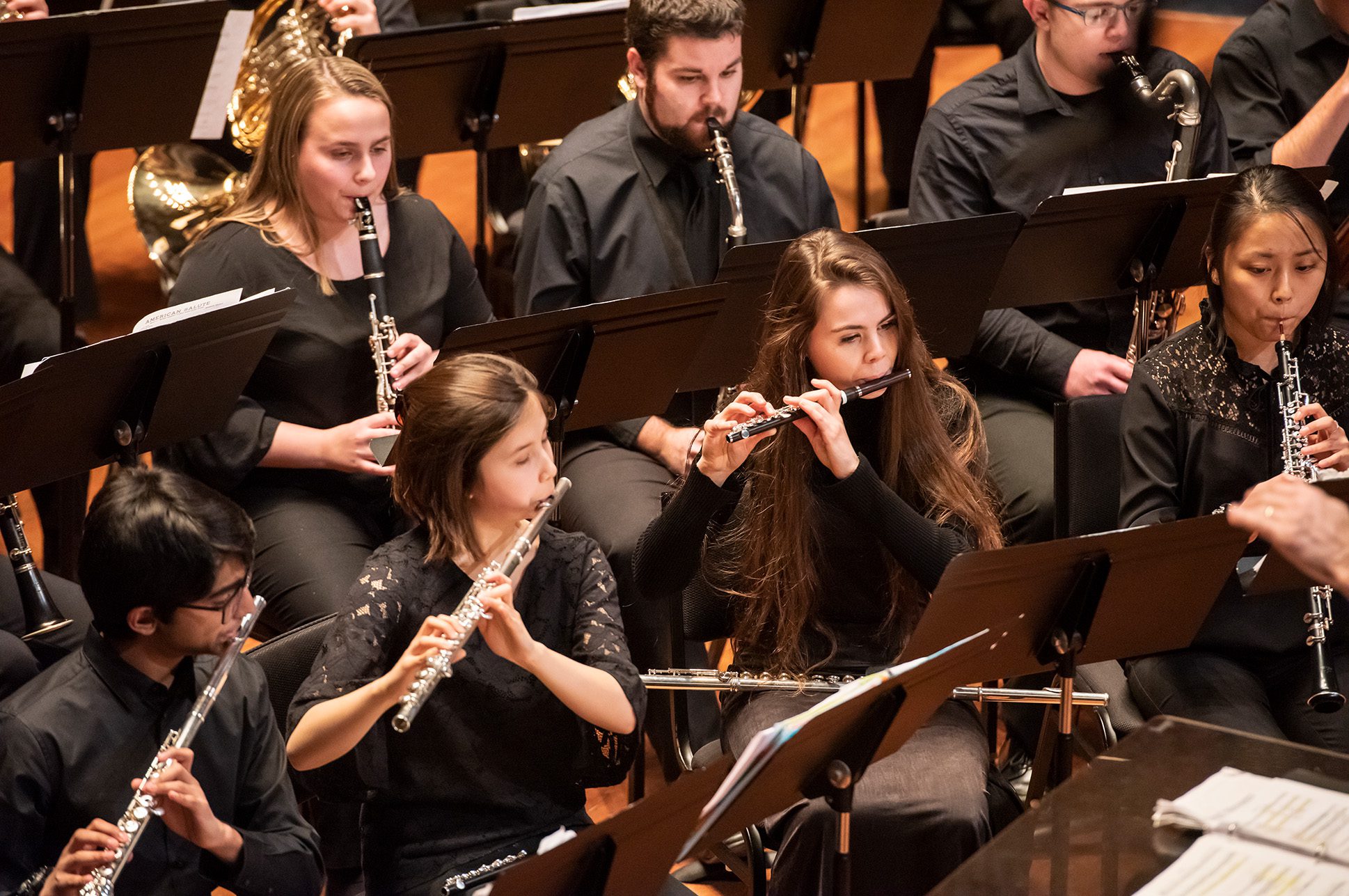 Massachusetts Youth Wind Ensemble performing on the Jordan Hall stage.