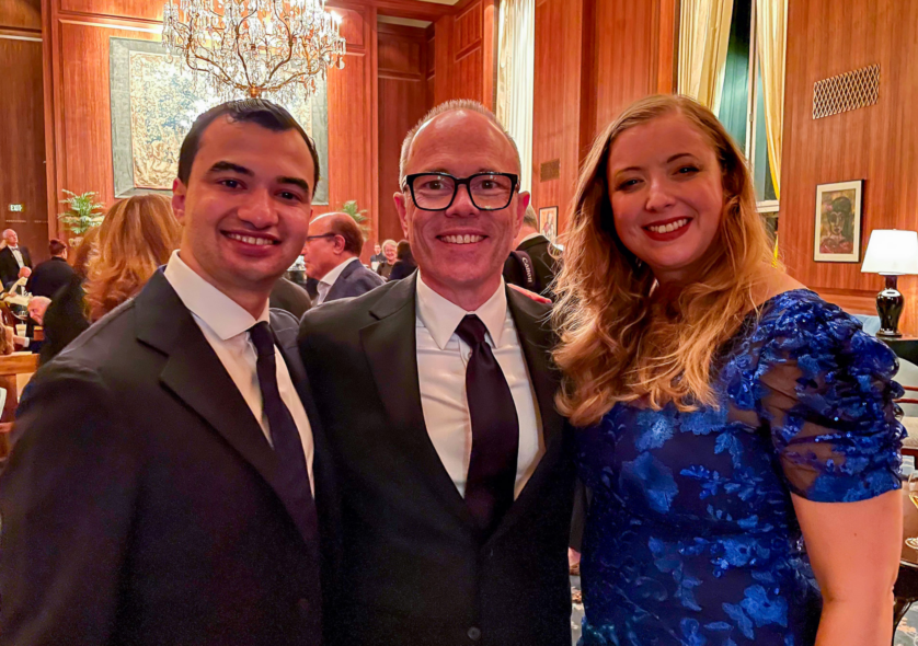 Tenor Anthony León ’21 MM, NEC Voice Department Chair Bradley Williams, and soprano Erica Petrocelli ’14, ’16 MM, ’18 AD