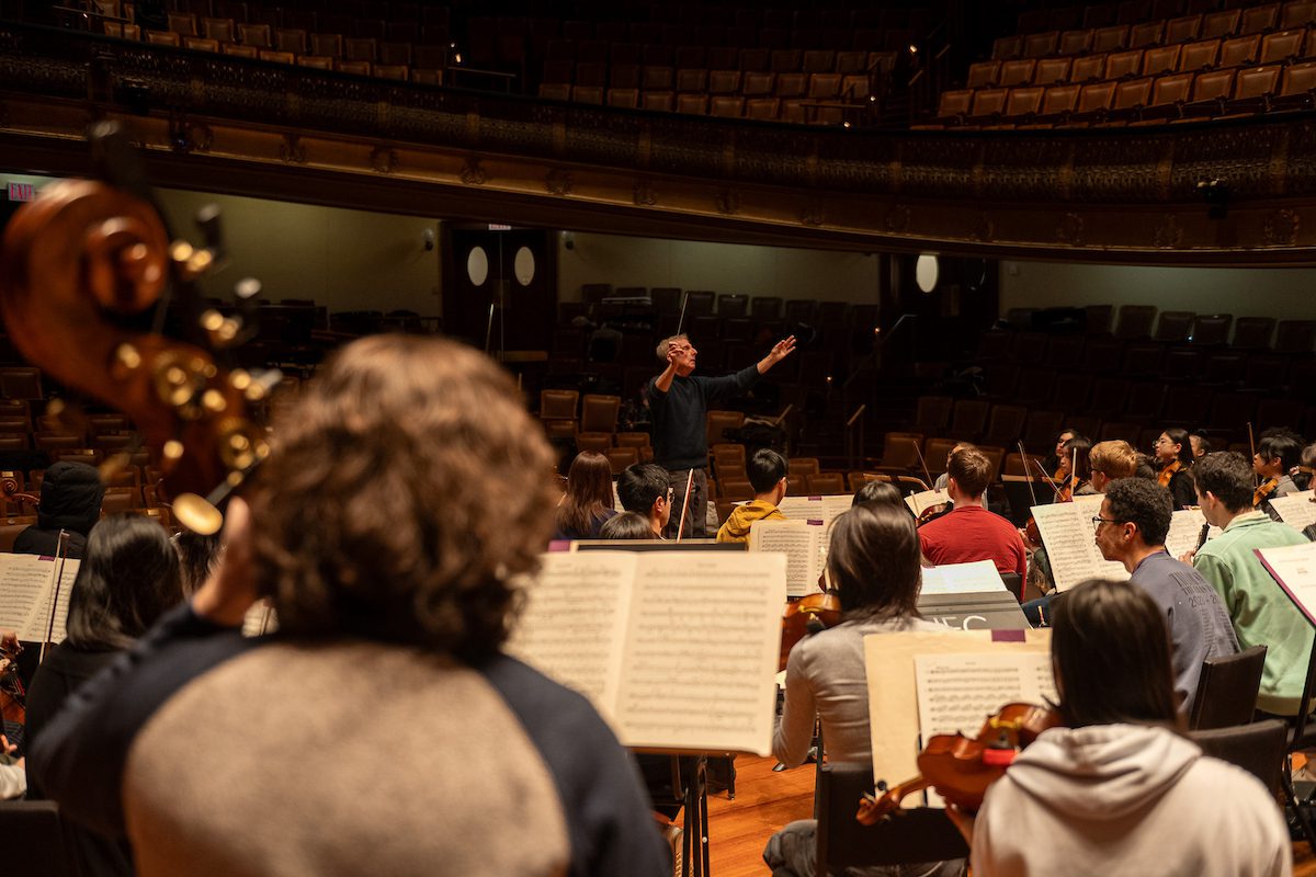 The NEC Philharmonia rehearses Brahms's Ein deutsches Requiem on Debut Day.