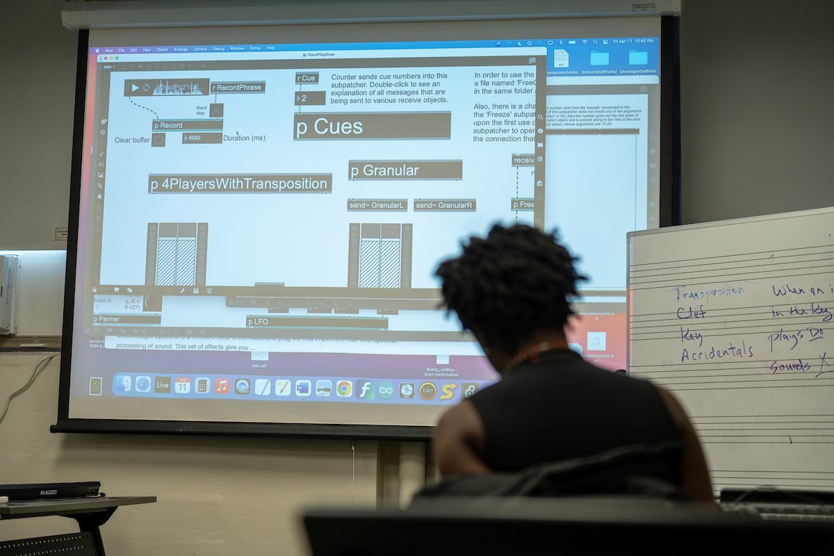 Student looks at presentation