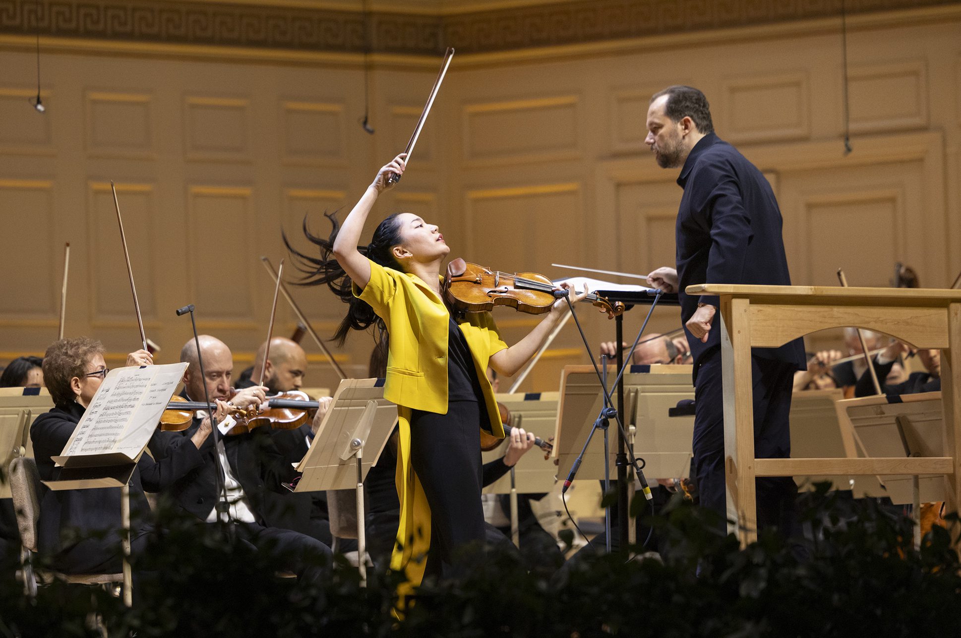 Violinist and NEC student Keila Wakao and BSO Music Director Andris Nelsons perform at the BSO's Opening Night Gala.