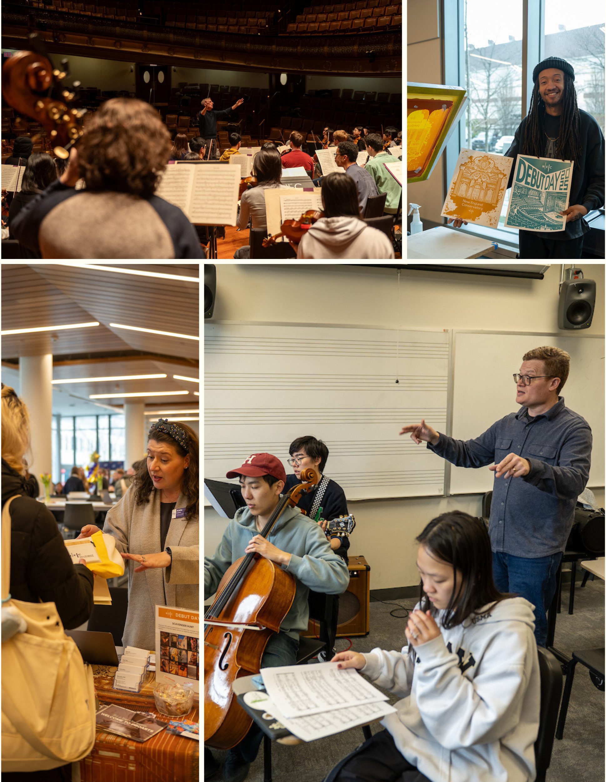 Collage of photos from the Debut Day admissions event, showing students attending rehearsals AND chatting with admissions staff. Collage of photos from the Debut Day admissions event, showing students attending rehearsals AND chatting with admissions staff.