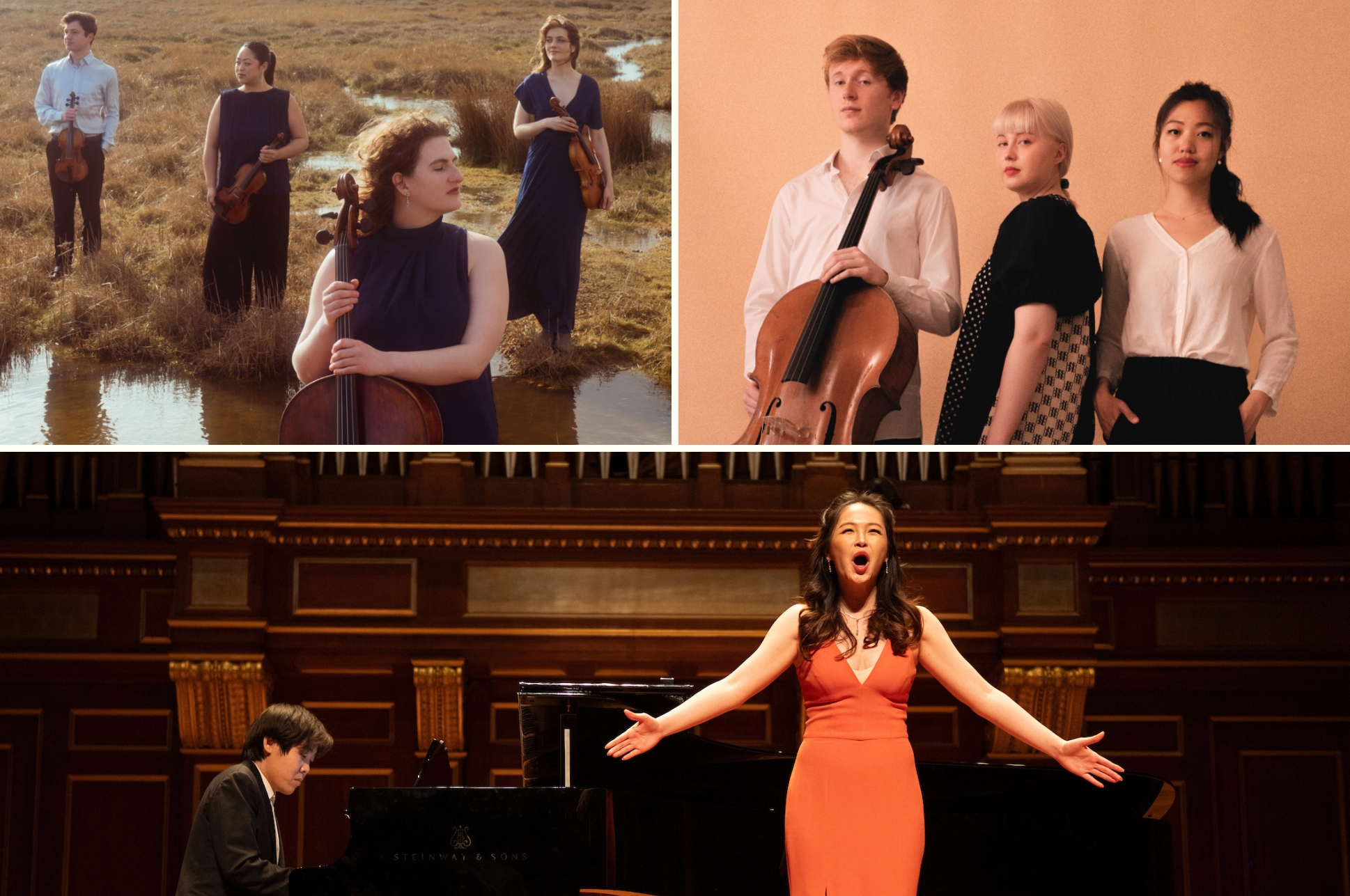 Professional Programs Top Left: The Katarina String Quartet; Top Right: the Paddington Trio; Bottom: Dani Jingdan Zhang (soprano) and
Yutong Sun (piano)